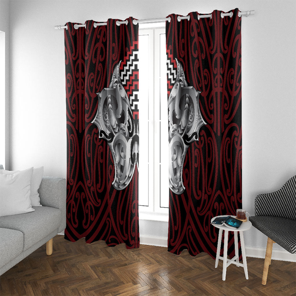 Aotearoa Kowhaiwhai Poutama Red Motif Window Curtain