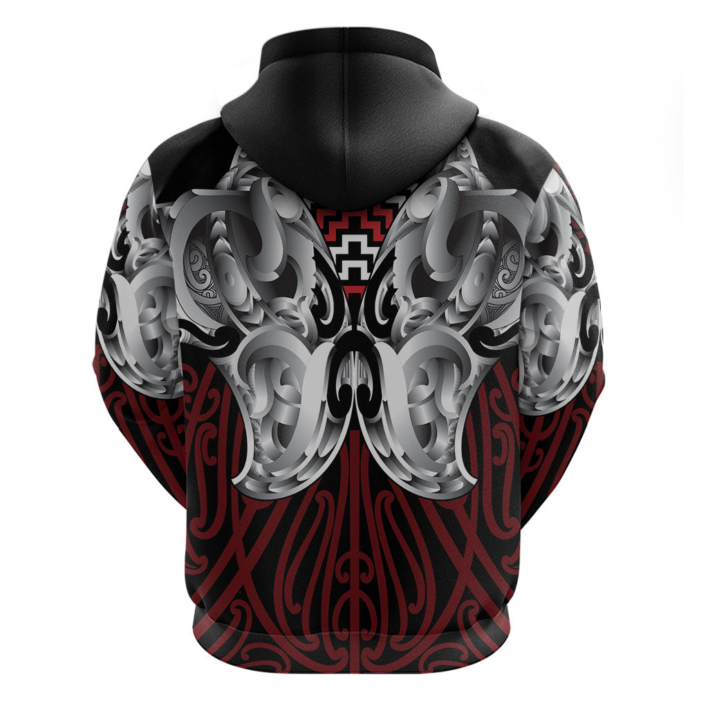 Aotearoa Kowhaiwhai Poutama Red Motif Zip Hoodie