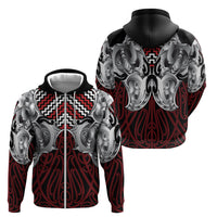 Aotearoa Kowhaiwhai Poutama Red Motif Zip Hoodie