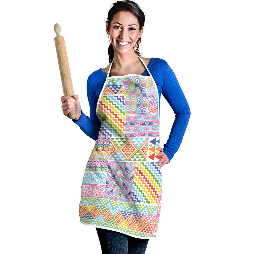Aotearoa Kowhaiwhai Taniko Patchwork Rainbow Motifs Apron