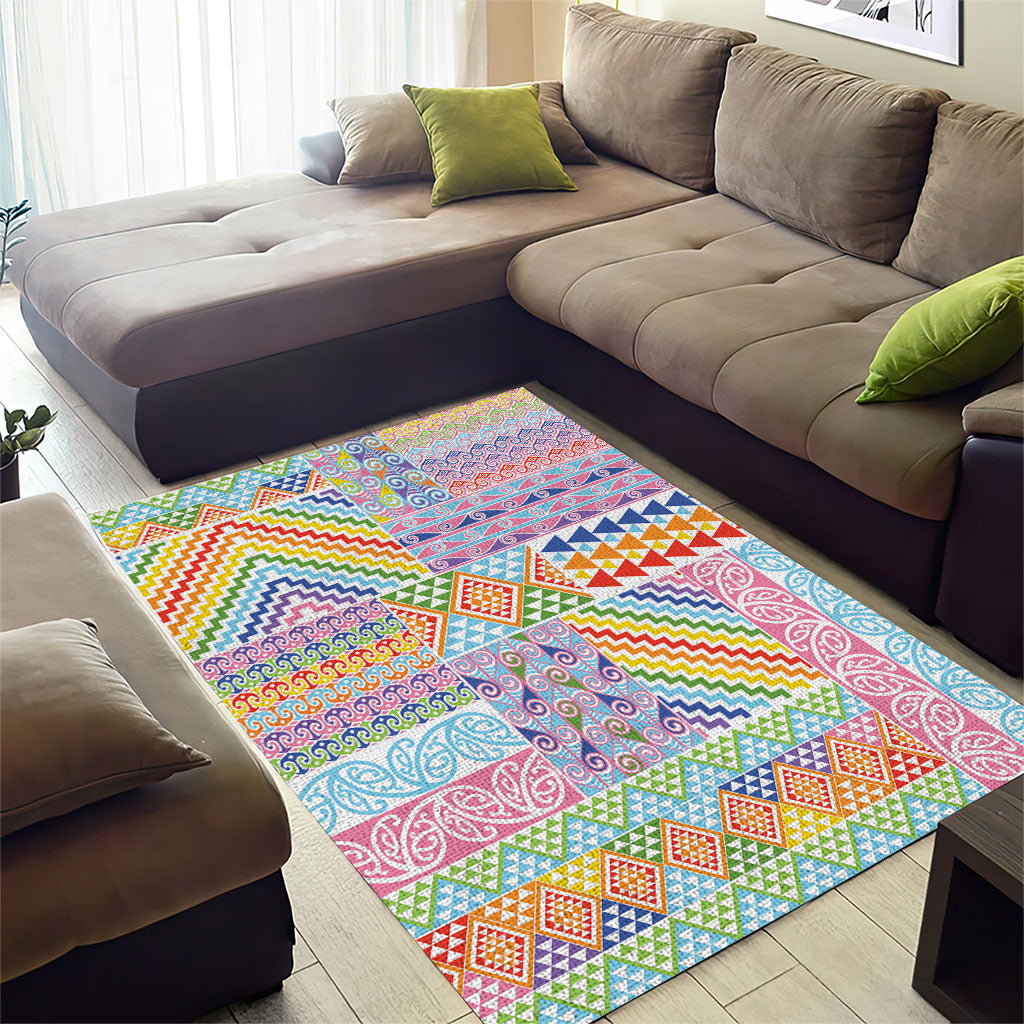 Aotearoa Kowhaiwhai Taniko Patchwork Rainbow Motifs Area Rug