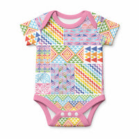 Aotearoa Kowhaiwhai Taniko Patchwork Rainbow Motifs Baby Onesie