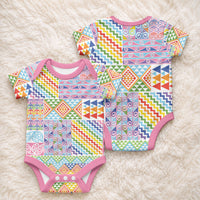 Aotearoa Kowhaiwhai Taniko Patchwork Rainbow Motifs Baby Onesie