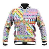 Aotearoa Kowhaiwhai Taniko Patchwork Rainbow Motifs Baseball Jacket