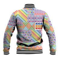 Aotearoa Kowhaiwhai Taniko Patchwork Rainbow Motifs Baseball Jacket