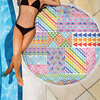 Aotearoa Kowhaiwhai Taniko Patchwork Rainbow Motifs Beach Blanket