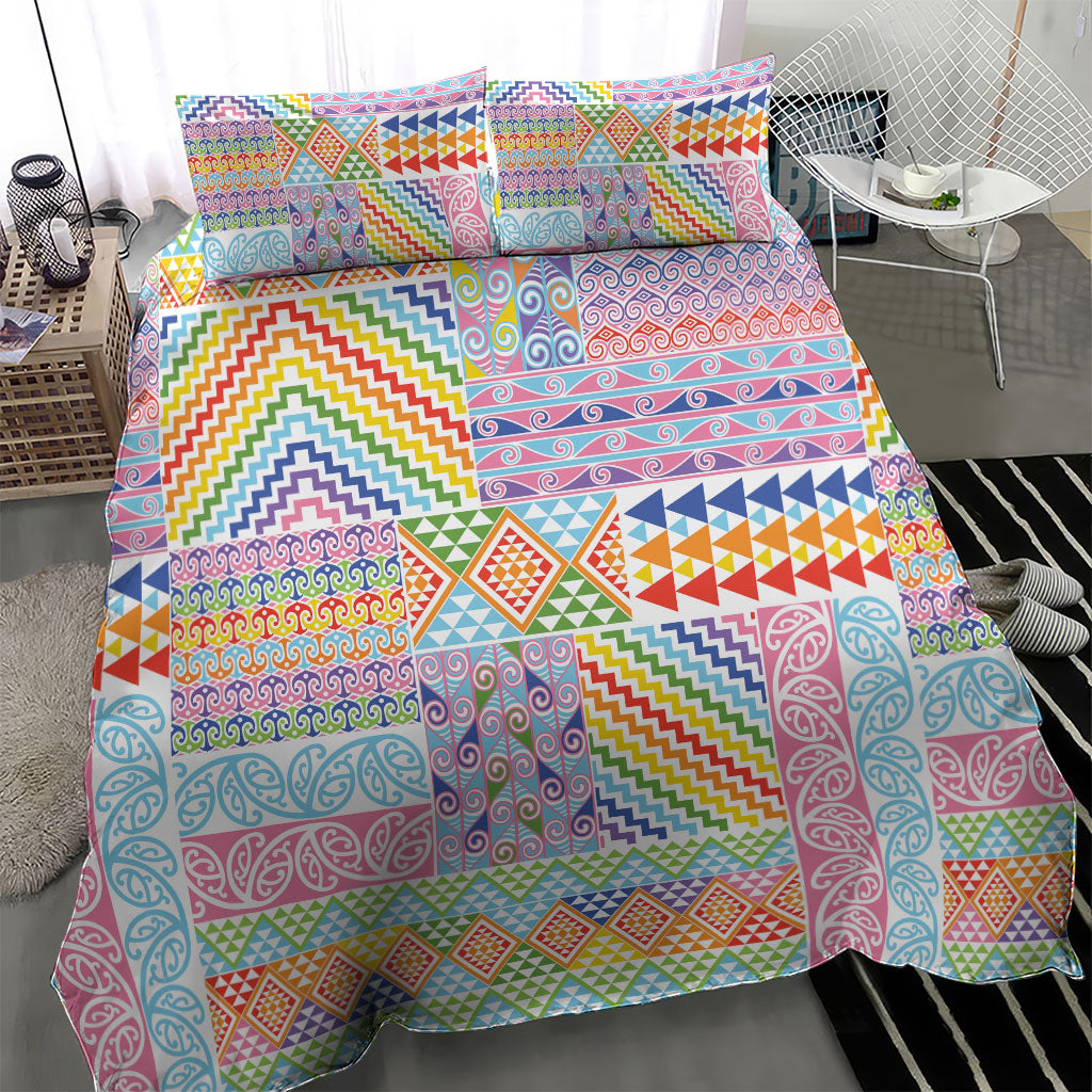 Aotearoa Kowhaiwhai Taniko Patchwork Rainbow Motifs Bedding Set