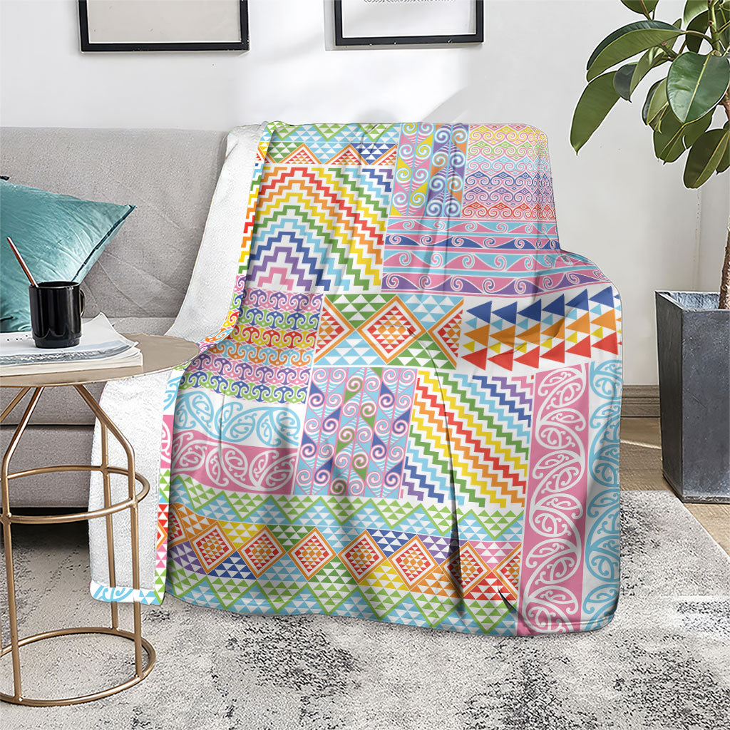 Aotearoa Kowhaiwhai Taniko Patchwork Rainbow Motifs Blanket