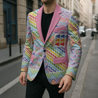 Aotearoa Kowhaiwhai Taniko Patchwork Rainbow Motifs Blazer
