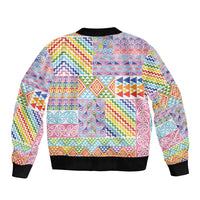 Aotearoa Kowhaiwhai Taniko Patchwork Rainbow Motifs Bomber Jacket
