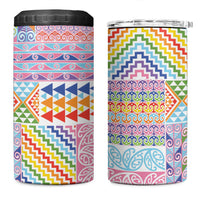Aotearoa Kowhaiwhai Taniko Patchwork Rainbow Motifs 4 in 1 Can Cooler Tumbler
