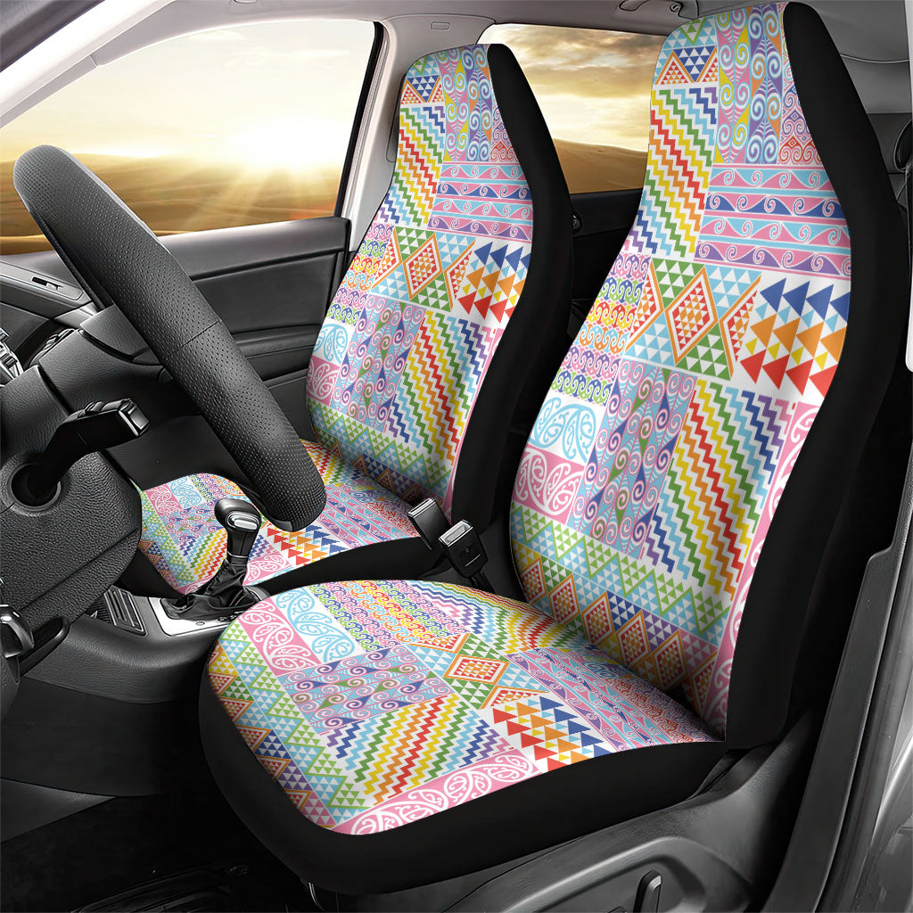 Aotearoa Kowhaiwhai Taniko Patchwork Rainbow Motifs Car Seat Cover