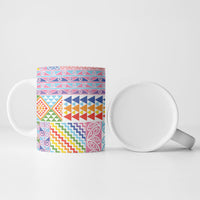 Aotearoa Kowhaiwhai Taniko Patchwork Rainbow Motifs Ceramic Mug