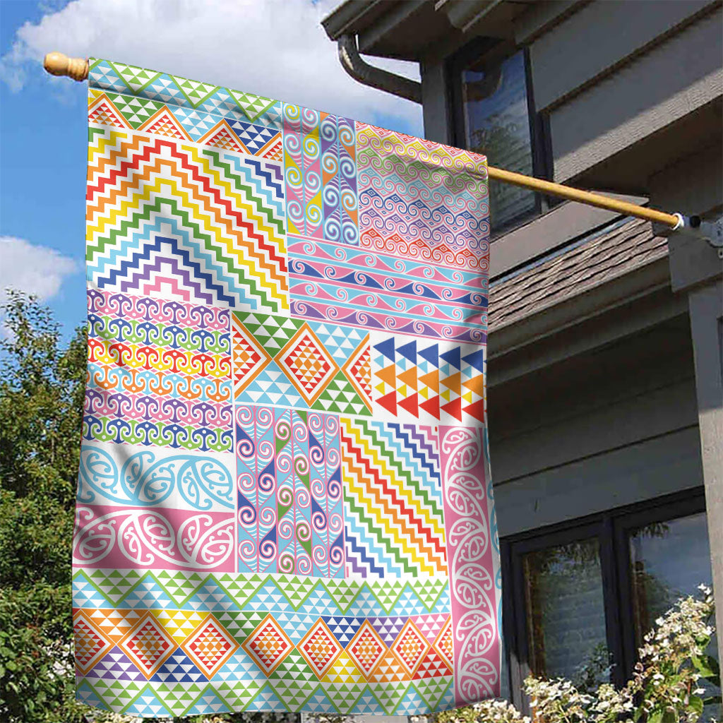 Aotearoa Kowhaiwhai Taniko Patchwork Rainbow Motifs Garden Flag