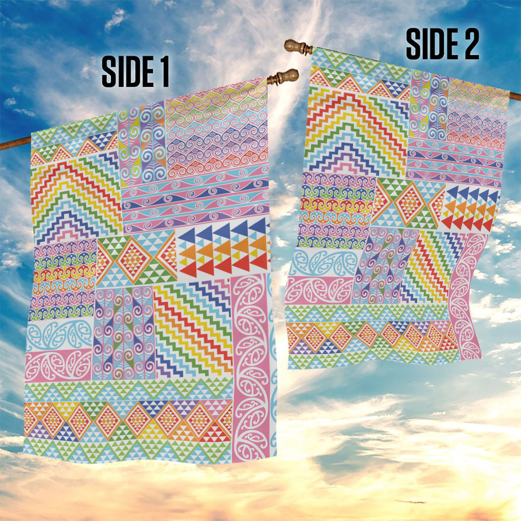 Aotearoa Kowhaiwhai Taniko Patchwork Rainbow Motifs Garden Flag