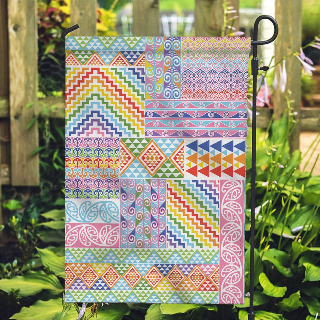 Aotearoa Kowhaiwhai Taniko Patchwork Rainbow Motifs Garden Flag