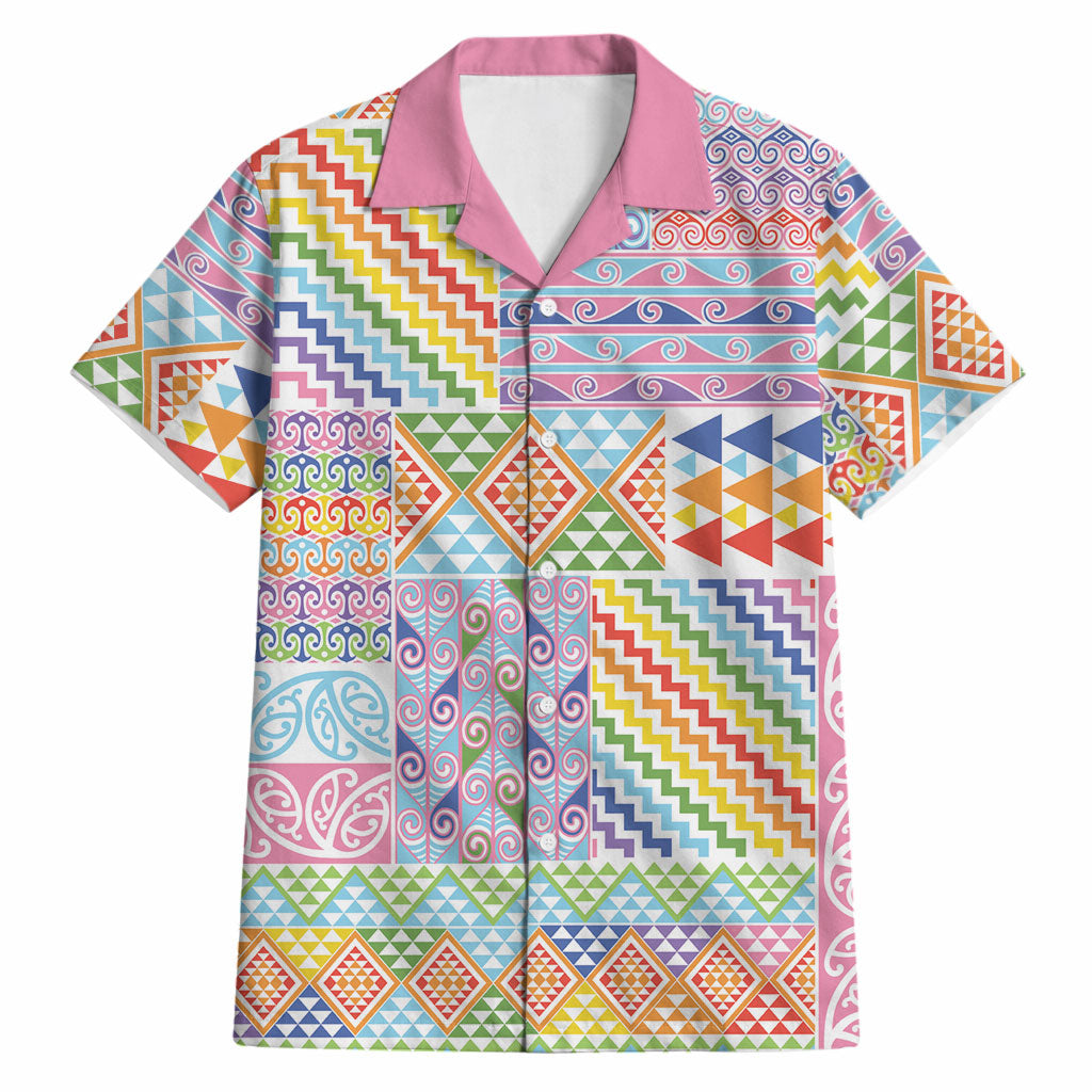 Aotearoa Kowhaiwhai Taniko Patchwork Rainbow Motifs Hawaiian Shirt