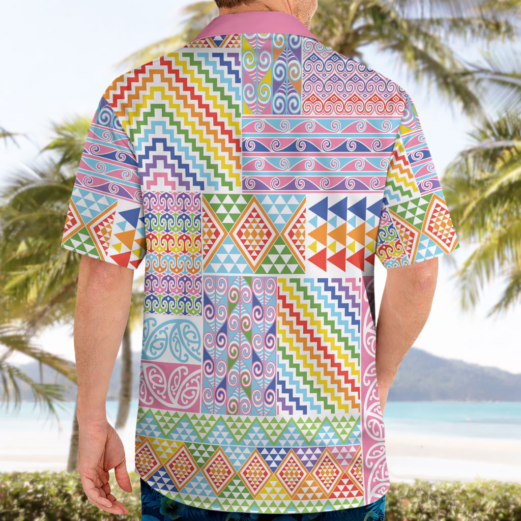 Aotearoa Kowhaiwhai Taniko Patchwork Rainbow Motifs Hawaiian Shirt