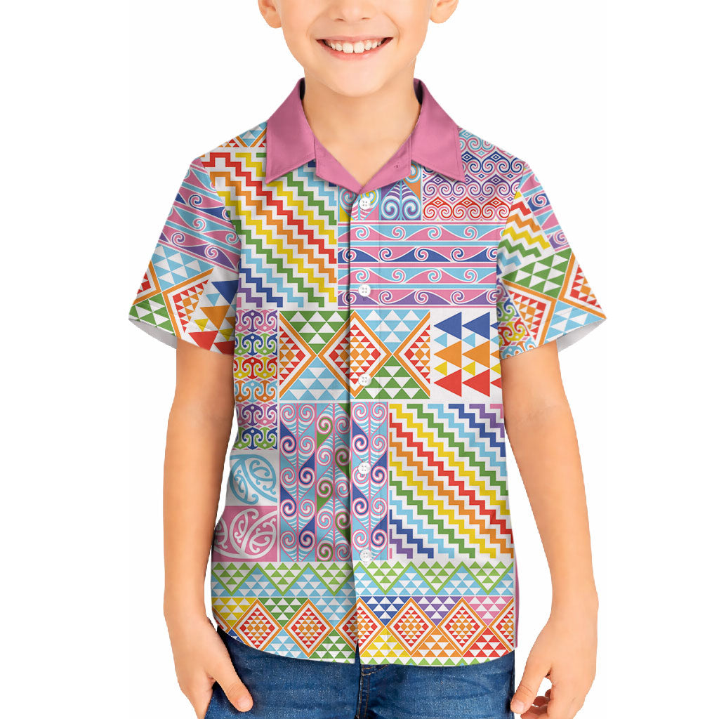 Aotearoa Kowhaiwhai Taniko Patchwork Rainbow Motifs Hawaiian Shirt