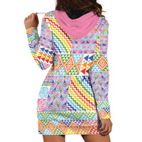 Aotearoa Kowhaiwhai Taniko Patchwork Rainbow Motifs Hoodie Dress