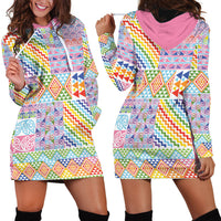 Aotearoa Kowhaiwhai Taniko Patchwork Rainbow Motifs Hoodie Dress