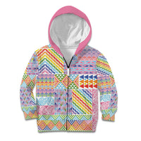 Aotearoa Kowhaiwhai Taniko Patchwork Rainbow Motifs Kid Hoodie