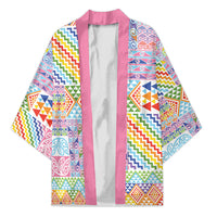 Aotearoa Kowhaiwhai Taniko Patchwork Rainbow Motifs Kimono
