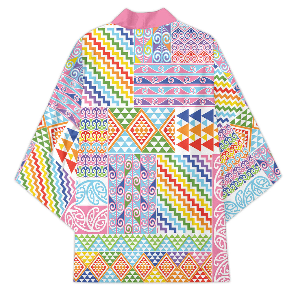Aotearoa Kowhaiwhai Taniko Patchwork Rainbow Motifs Kimono