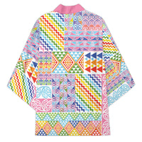 Aotearoa Kowhaiwhai Taniko Patchwork Rainbow Motifs Kimono