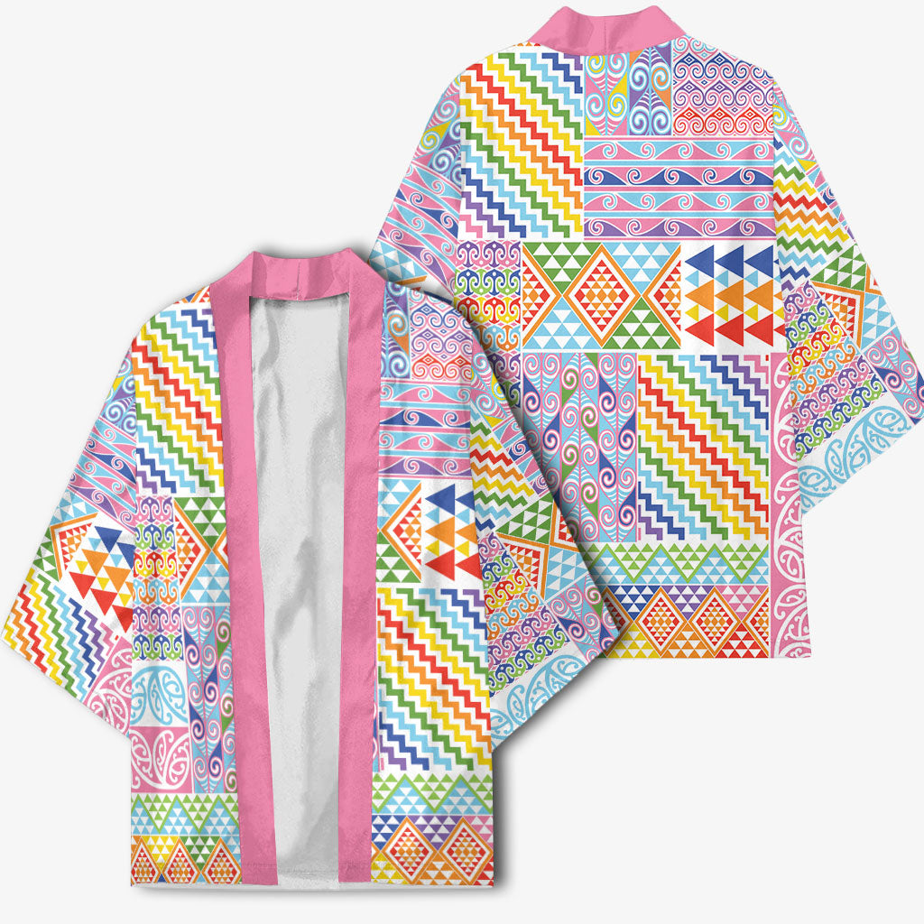 Aotearoa Kowhaiwhai Taniko Patchwork Rainbow Motifs Kimono