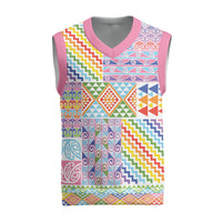 Aotearoa Kowhaiwhai Taniko Patchwork Rainbow Motifs Christmas Knitted V-Neck Vest