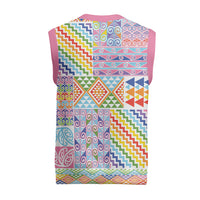 Aotearoa Kowhaiwhai Taniko Patchwork Rainbow Motifs Christmas Knitted V-Neck Vest