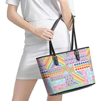 Aotearoa Kowhaiwhai Taniko Patchwork Rainbow Motifs Leather Tote Bag