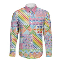 Aotearoa Kowhaiwhai Taniko Patchwork Rainbow Motifs Long Sleeve Button Shirt