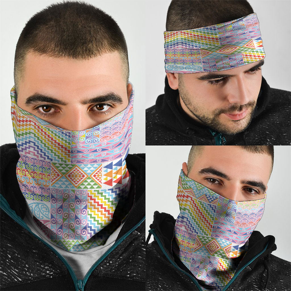 Aotearoa Kowhaiwhai Taniko Patchwork Rainbow Motifs Neck Gaiter