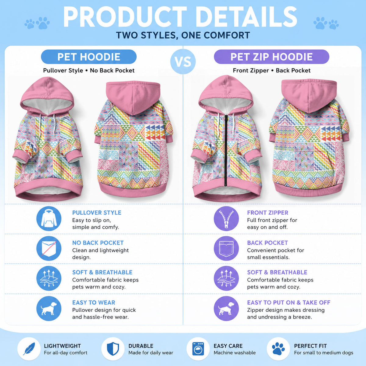Aotearoa Kowhaiwhai Taniko Patchwork Rainbow Motifs Pet Hoodie
