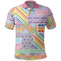 Aotearoa Kowhaiwhai Taniko Patchwork Rainbow Motifs Polo Shirt