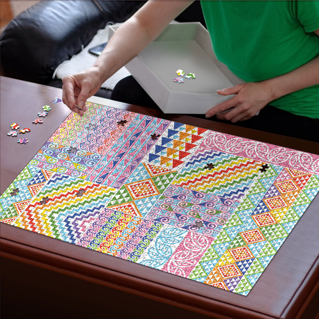 Aotearoa Kowhaiwhai Taniko Patchwork Rainbow Motifs Puzzle