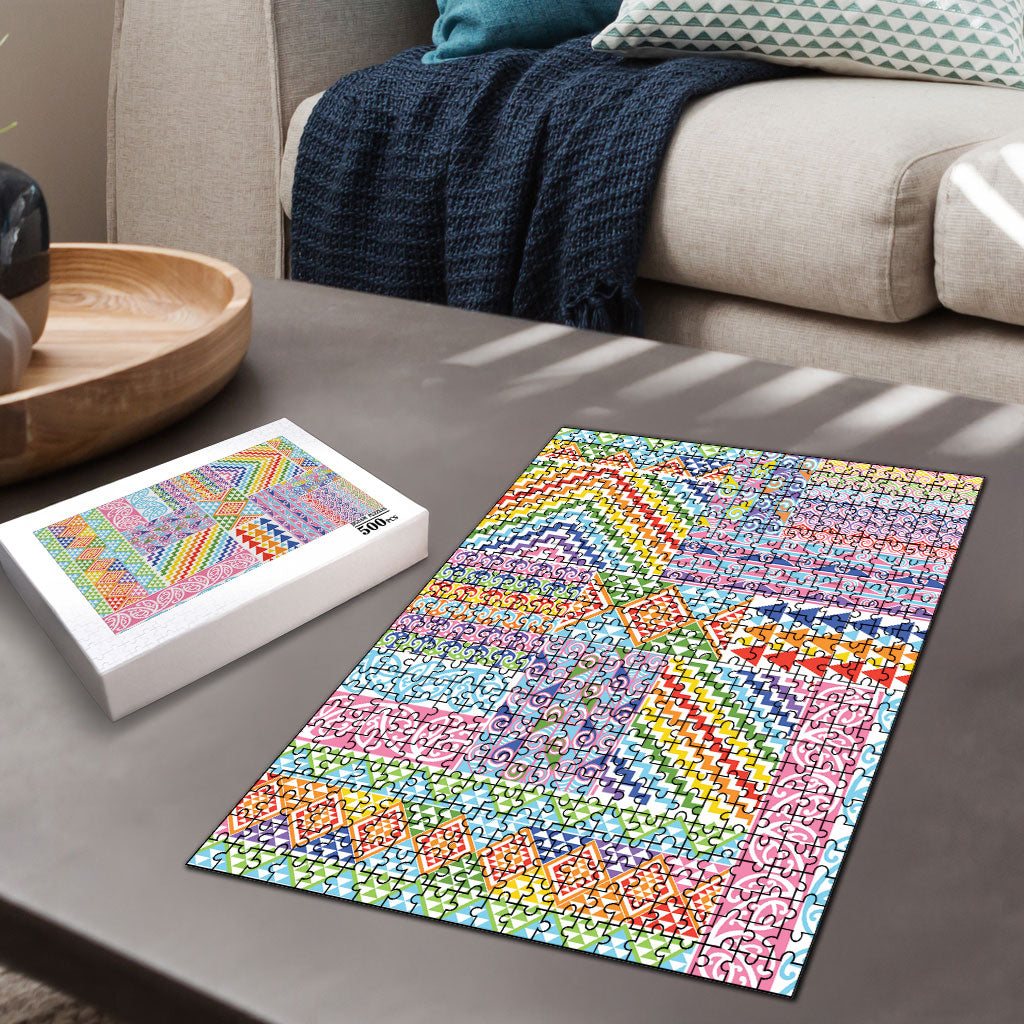 Aotearoa Kowhaiwhai Taniko Patchwork Rainbow Motifs Puzzle