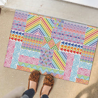 Aotearoa Kowhaiwhai Taniko Patchwork Rainbow Motifs Rubber Doormat