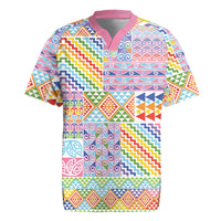 Aotearoa Kowhaiwhai Taniko Patchwork Rainbow Motifs Rugby Jersey