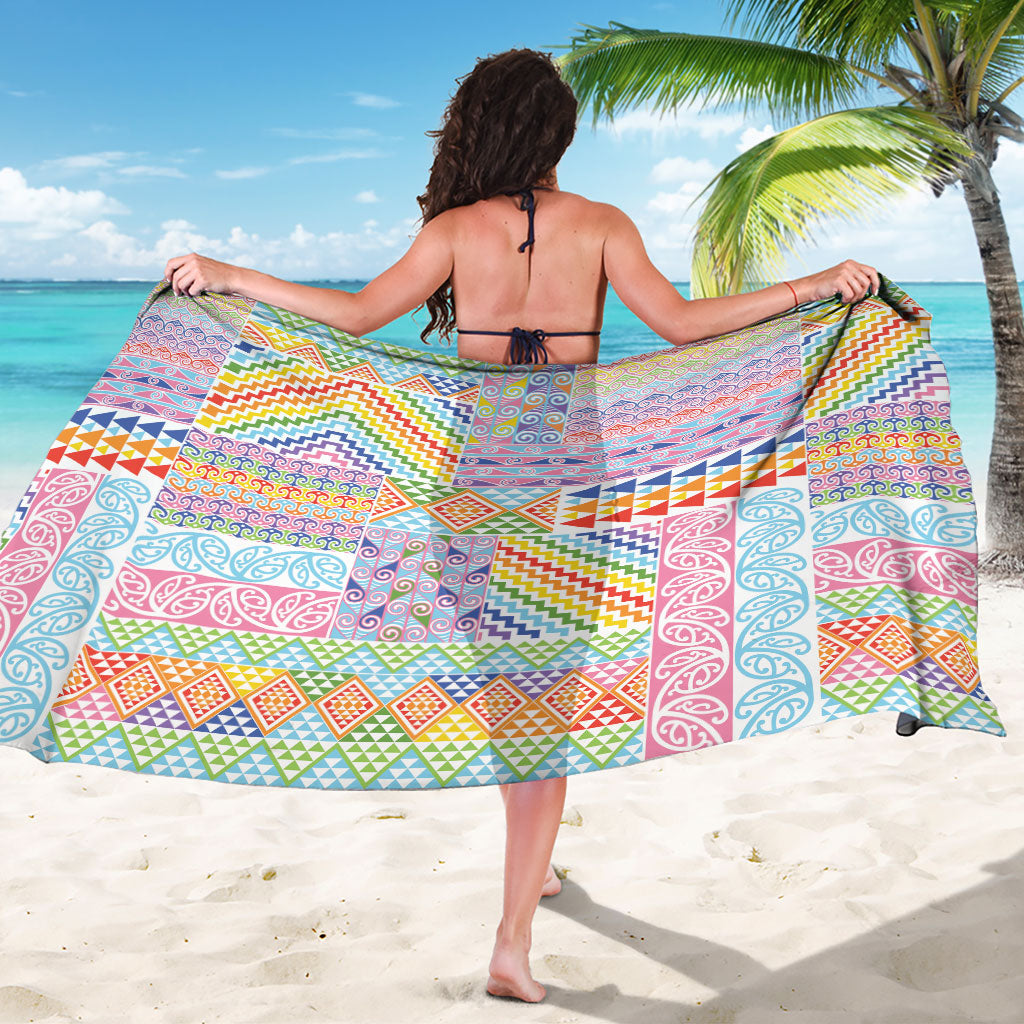 Aotearoa Kowhaiwhai Taniko Patchwork Rainbow Motifs Sarong