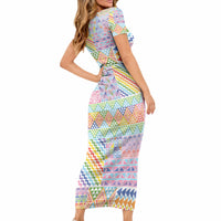 Aotearoa Kowhaiwhai Taniko Patchwork Rainbow Motifs Short Sleeve Bodycon Dress