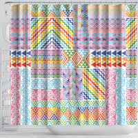 Aotearoa Kowhaiwhai Taniko Patchwork Rainbow Motifs Shower Curtain