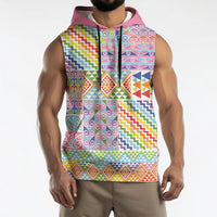 Aotearoa Kowhaiwhai Taniko Patchwork Rainbow Motifs Sleeveless Hoodie