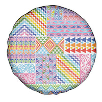 Aotearoa Kowhaiwhai Taniko Patchwork Rainbow Motifs Spare Tire Cover