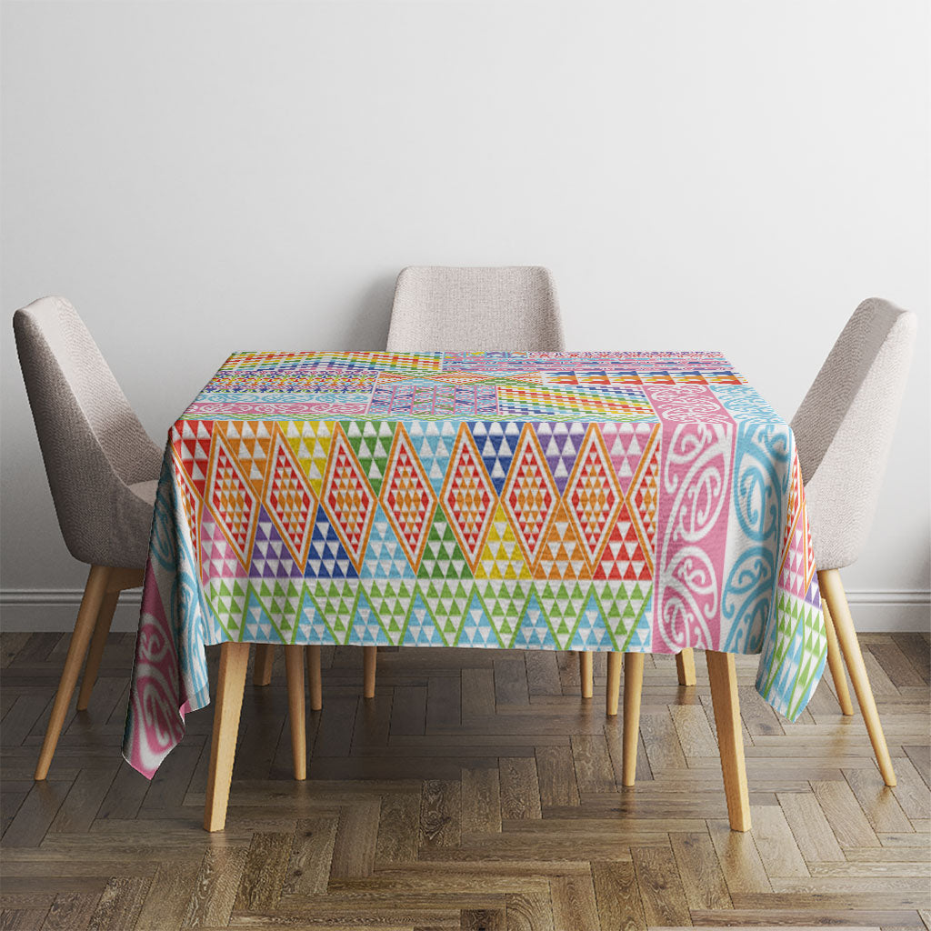 Aotearoa Kowhaiwhai Taniko Patchwork Rainbow Motifs Tablecloth