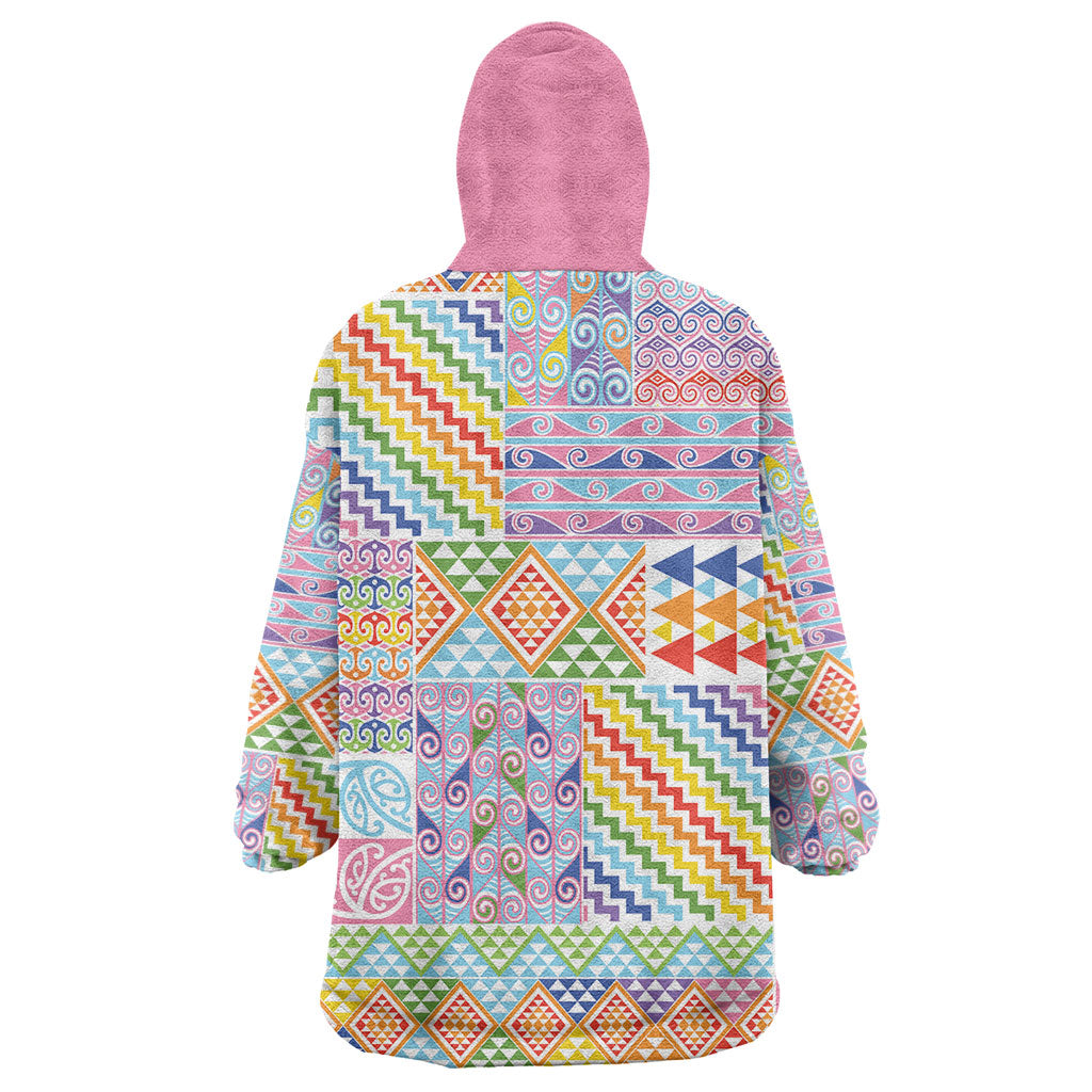 Aotearoa Kowhaiwhai Taniko Patchwork Rainbow Motifs Wearable Blanket Hoodie