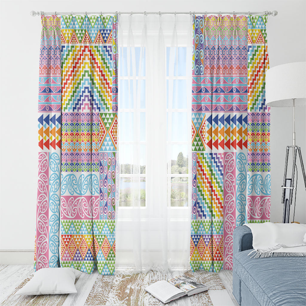 Aotearoa Kowhaiwhai Taniko Patchwork Rainbow Motifs Window Curtain