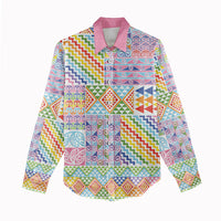 Aotearoa Kowhaiwhai Taniko Patchwork Rainbow Motifs Women Casual Shirt